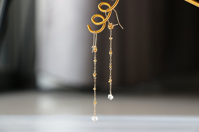14kgf-Herkimer diamond &karen silver pierced earrings - 耳环/耳夹 - 宝石 金色