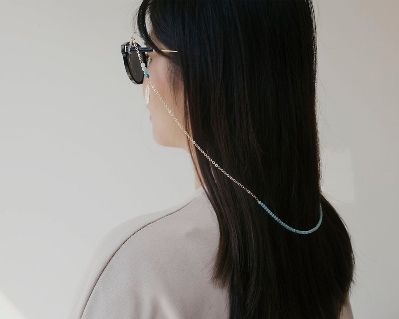 Mint and Teal Stone with Feather Glasses Chain - 眼镜/眼镜框 - 石头 绿色