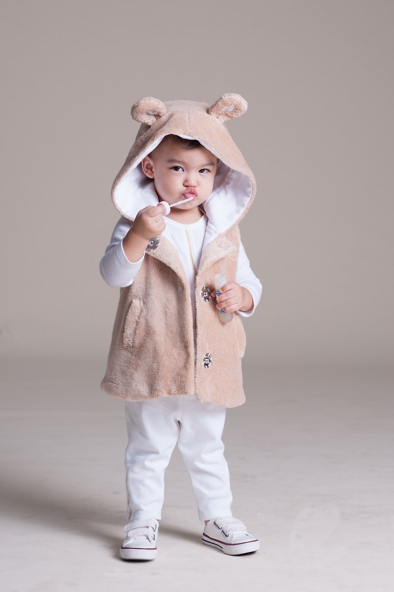 毛毛熊背心(咖啡色) - 童装上衣 - 棉．麻 咖啡色
