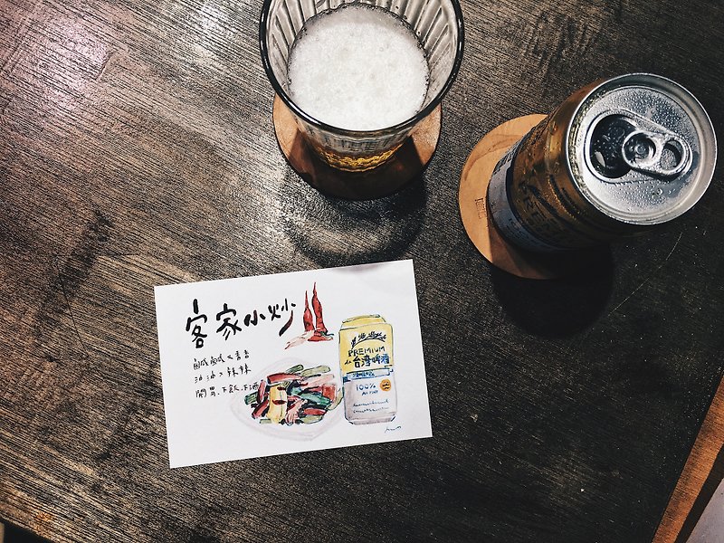 台湾传统小吃插画明信片-客家小炒 - 卡片/明信片 - 纸 白色