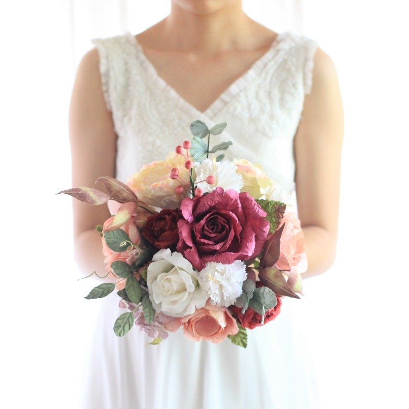 Rustic Bouquet Artificial Paper Flower Bridal Flower Bouquet with Wild Things - 木工/竹艺/纸艺 - 纸 白色
