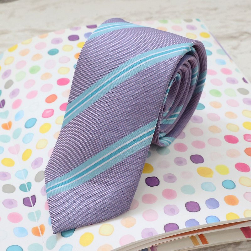 水蓝斜纹霓紫领带-像迷人的冲浪男孩总让人沦陷 - 领带/领带夹 - 其他人造纤维 紫色