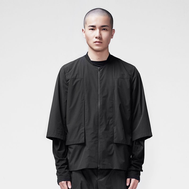 TRAN - 立体口袋七分袖外套 - 男装外套 - 聚酯纤维 黑色