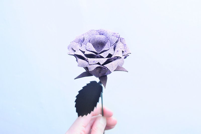 皮革玫瑰花  —擦蜡紫 皮革材料包  皮革花 永不凋谢 情人节礼物 - 皮件 - 真皮 紫色