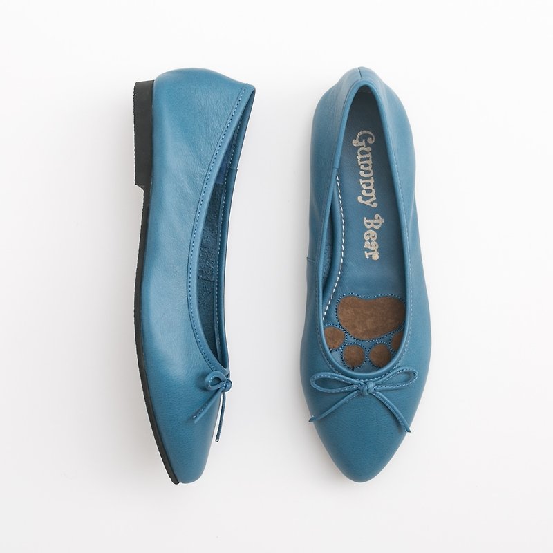 真皮 芭蕾鞋/娃娃鞋 蓝色 - Gummy Bear 手工/小羊皮/柔软/平底鞋/娃娃鞋