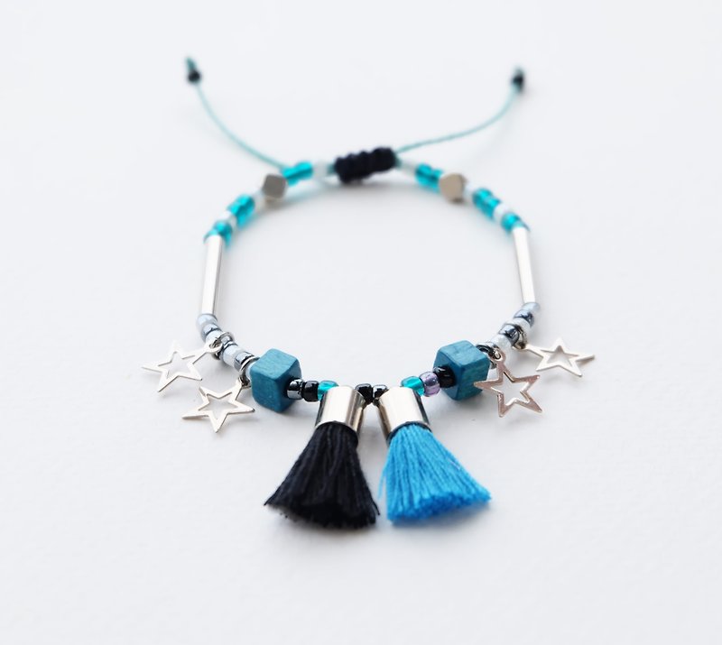 Blue black tassel star string bracelet  - 手链/手环 - 其他材质 蓝色