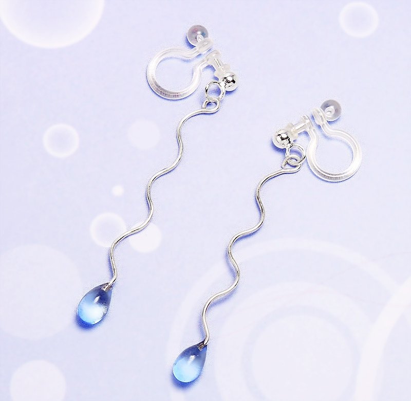 被雨淋湿的纯银耳环/耳钩/耳夹(一对,2色可选) - 耳环/耳夹 - 其他金属 银色