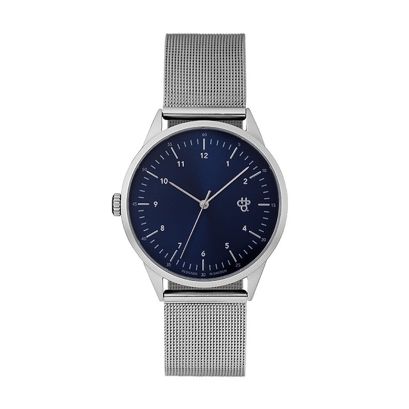 瑞典品牌 - Nuno系列 银蓝表盘 - 银米兰带可调式 手表 - 男表/中性表 - 不锈钢 银色