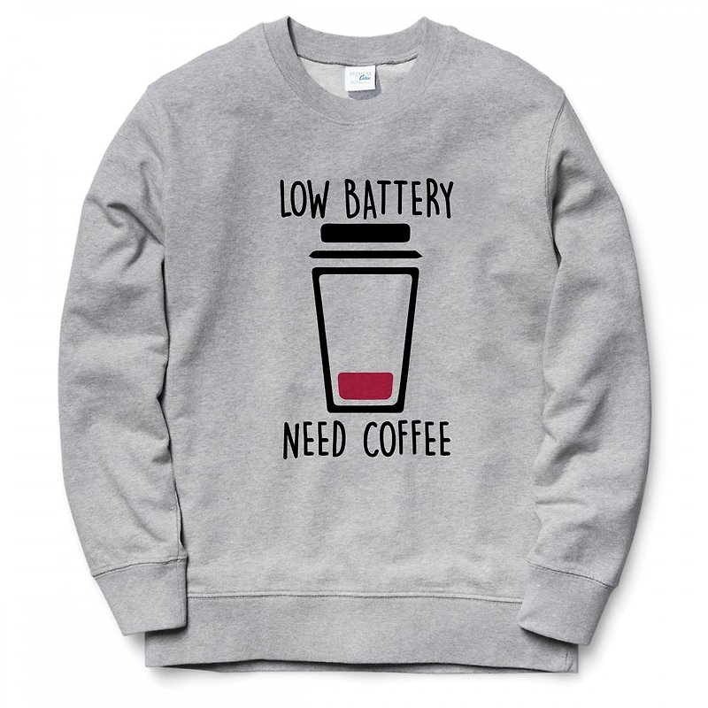 LOW BATTERY NEED COFFEE 大学T 中性版 灰色 咖啡 文青 文创 - 女装上衣 - 其他材质 灰色