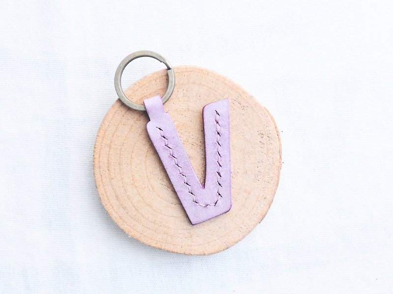 真皮 皮件 紫色 - 头文字V字母锁匙扣—白蜡皮组 好好缝 皮革材料包 钥匙圈 意大利