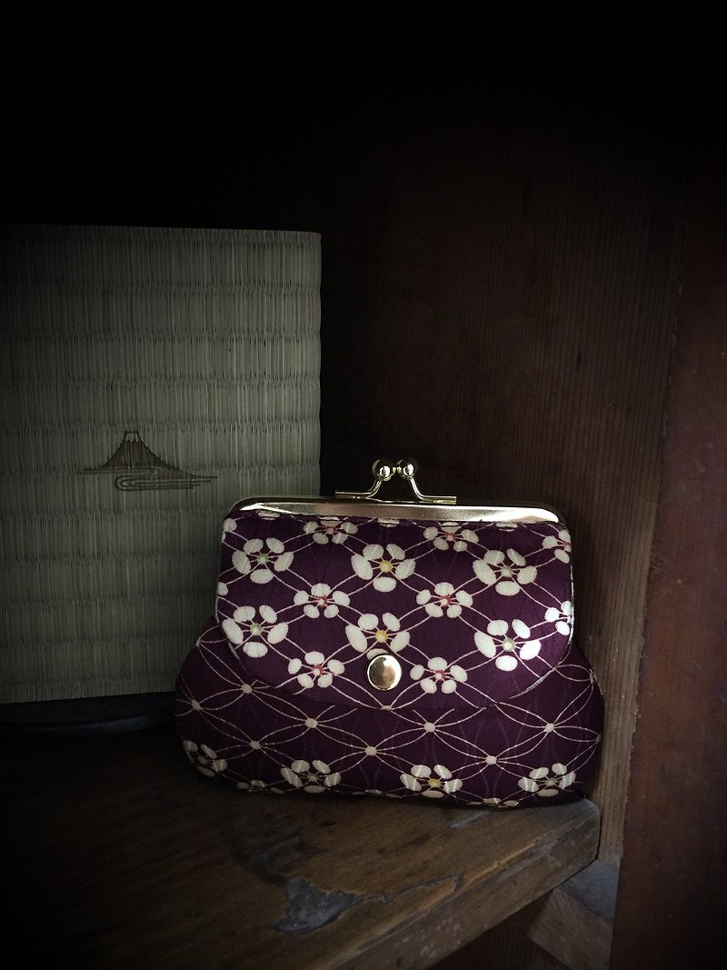 杜若和服口袋包 - 皮夹/钱包 - 棉．麻 紫色