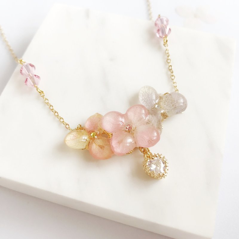 粉色真花珠宝项链立体真花项链配18K包金链条施华洛世奇珠子 - 项链 - 植物．花 粉红色