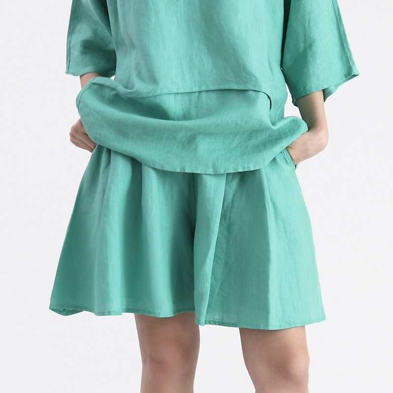 【现货】亚麻裤裙 四分裤 - 女装长裤 - 棉．麻 绿色