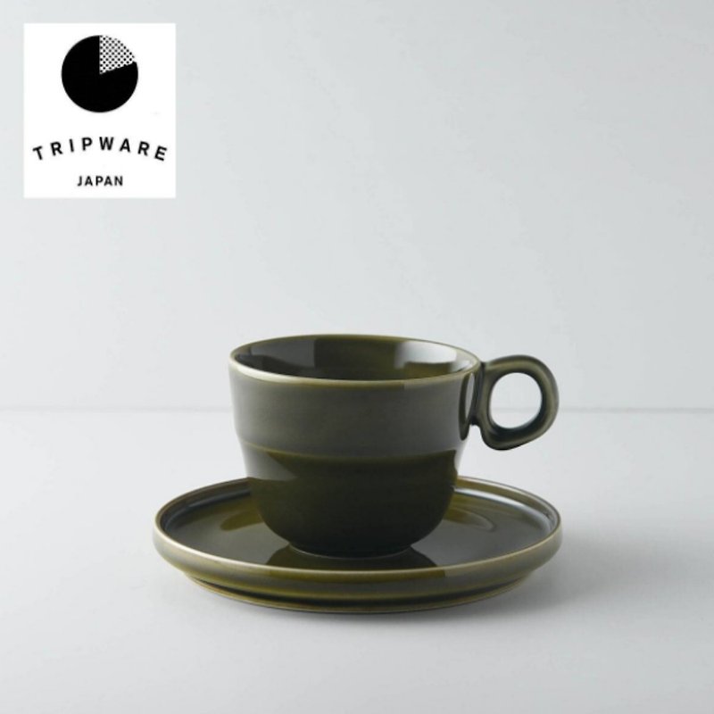 【Trip Ware Japan】杯碟组(200ml) 日本制 美浓烧 (橄榄绿) - 咖啡杯/马克杯 - 陶 