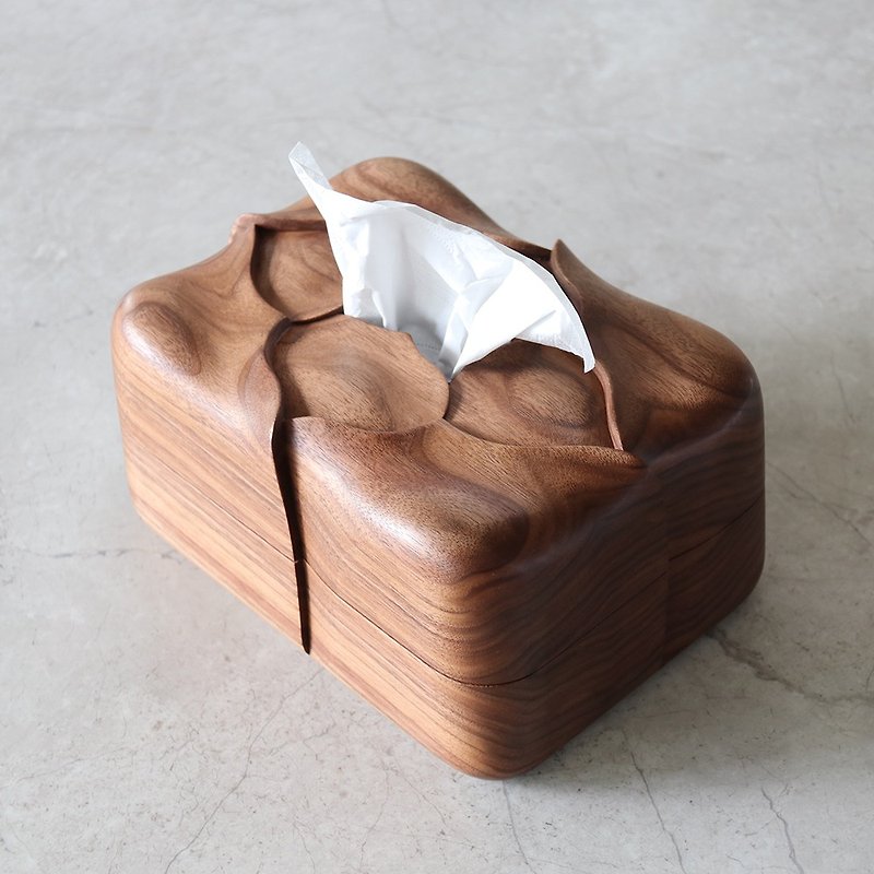 手工雕刻黑胡桃木纸巾盒 - 纸巾盒 - 木头 