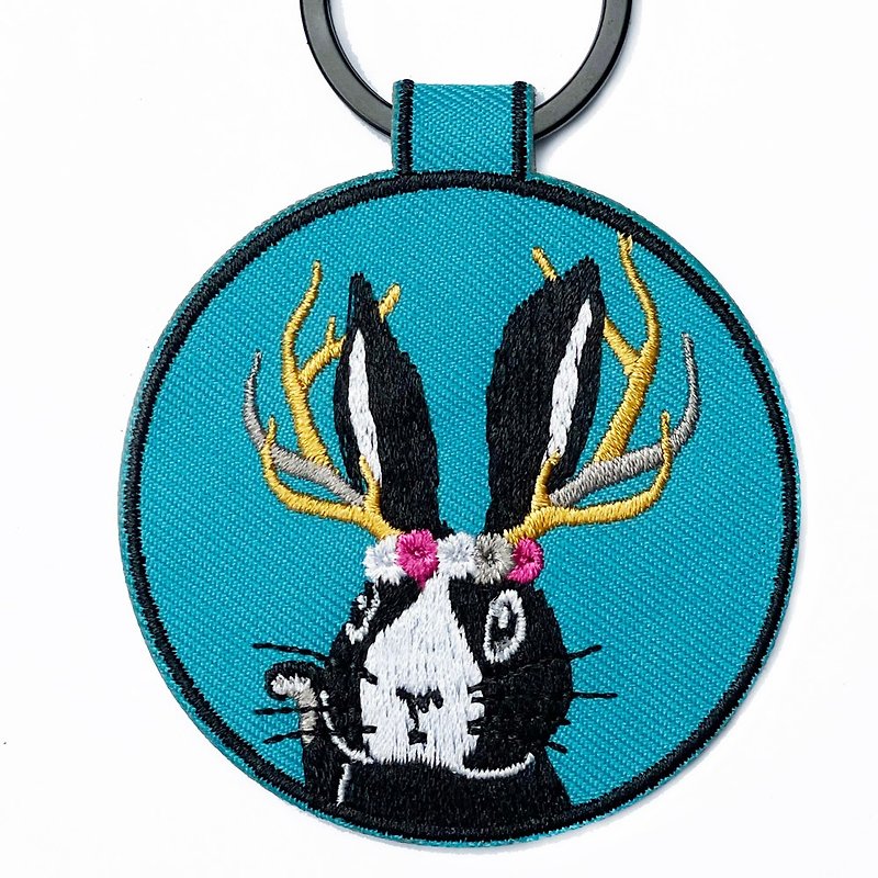 【森林动物系列】钱兔刺绣钥匙圈 - 钥匙链/钥匙包 - 聚酯纤维 蓝色