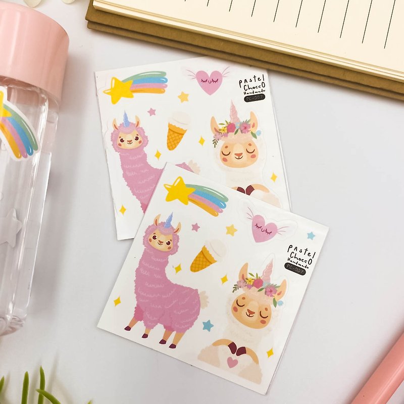 PC-007 PP sticker sheet cute pink lama animal , kiss cut planner