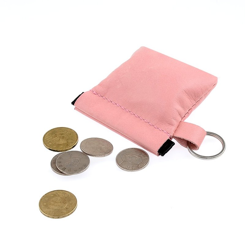 U6_JP6 手工皮件--手作缝制弹片手工零钱包/万用包/粉红色 - 零钱包 - 真皮 粉红色