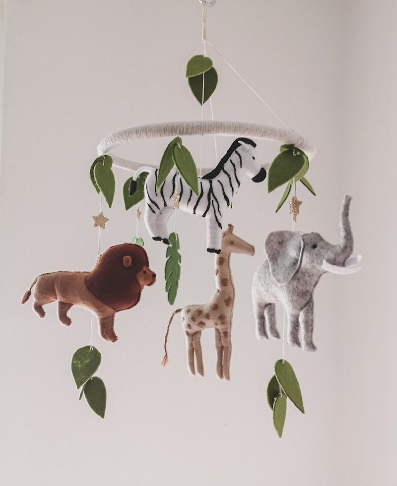 环保材料 玩具/玩偶 绿色 - Baby mobile neutral animals Africa nursery mobile felt