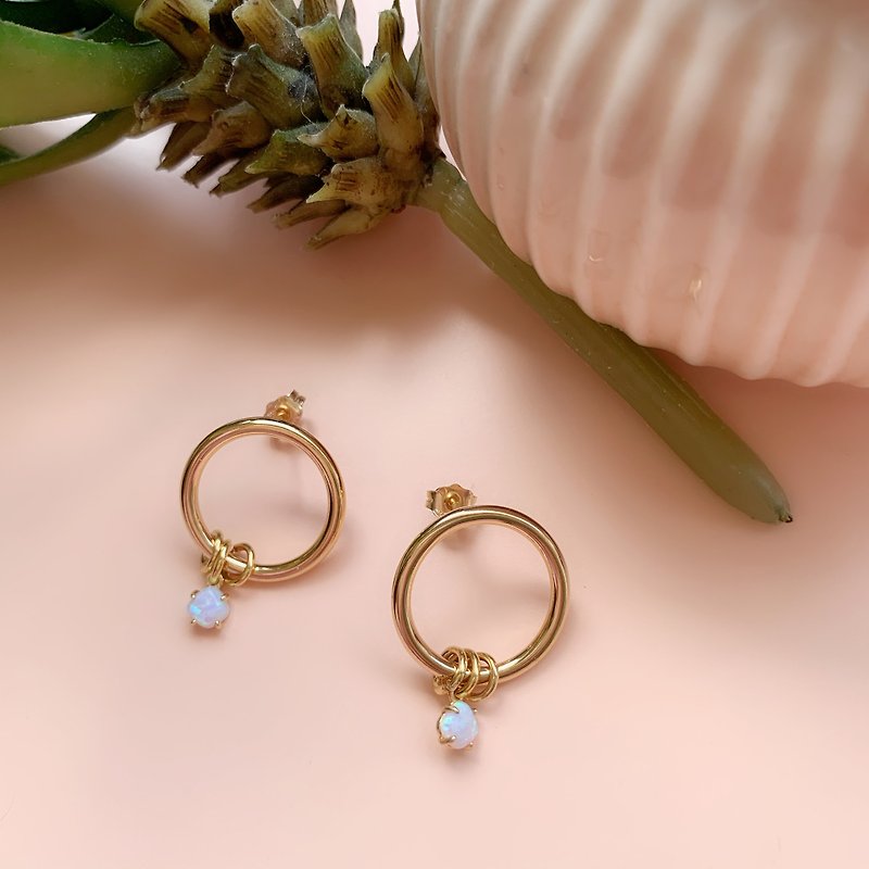 圈圈蛋白石耳环 opal - 耳环/耳夹 - 其他金属 白色