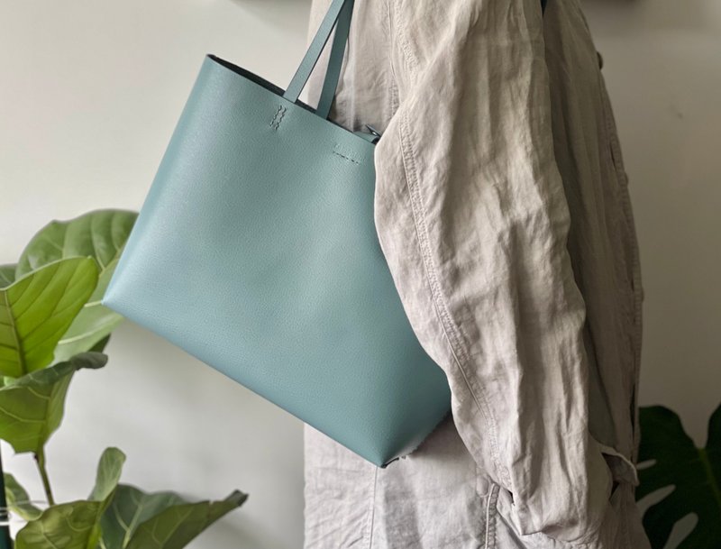 薄荷绿托特包 tote bag Tiffany绿 - 侧背包/斜挎包 - 真皮 绿色