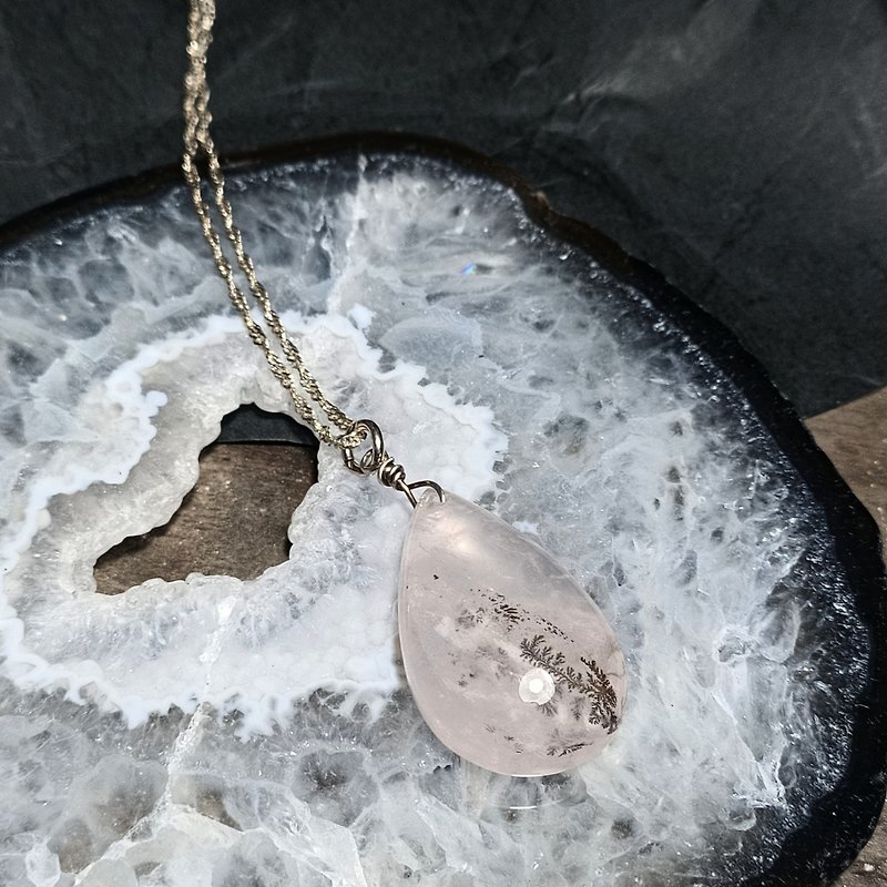 软锰矿水晶银吊墬 - 耳环/耳夹 - 宝石 粉红色