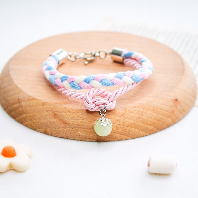 Icecream Rope Bracelet hand made with Lucky Stone  - Bubble gum - 手链/手环 - 贵金属 多色