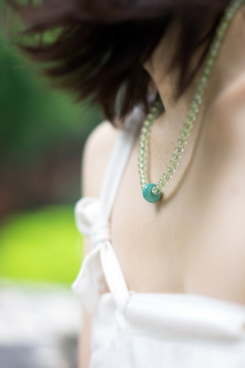气 息 葡萄石绿松石 青色 绿色 清新夏天 精致 优雅 晶莹 天然 - 项链 - 宝石 