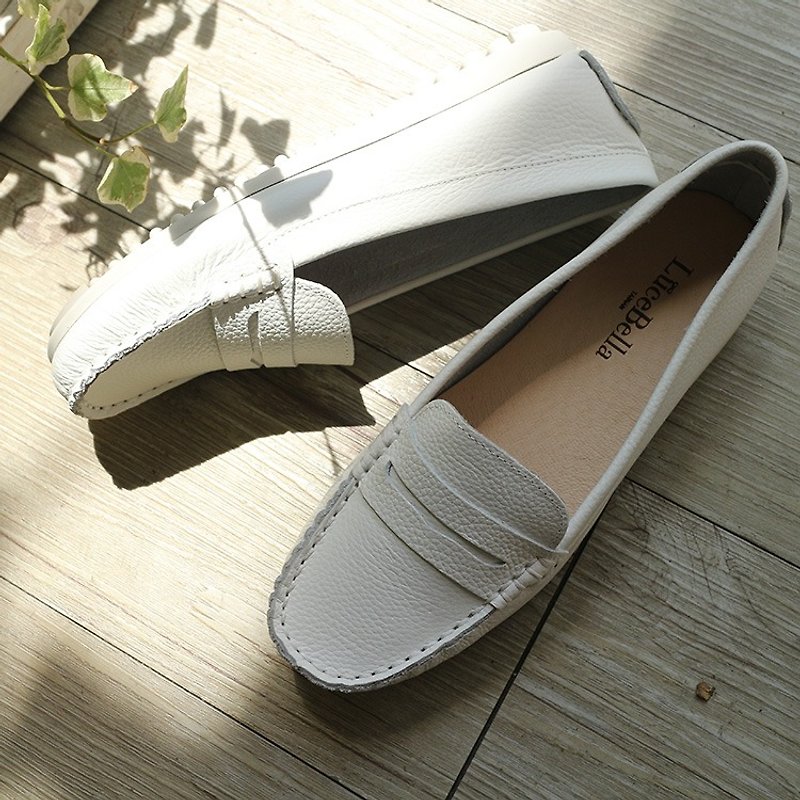 零码特惠【漂浮漫步】超弹力豆豆鞋-白色 - 女款休闲鞋 - 真皮 白色