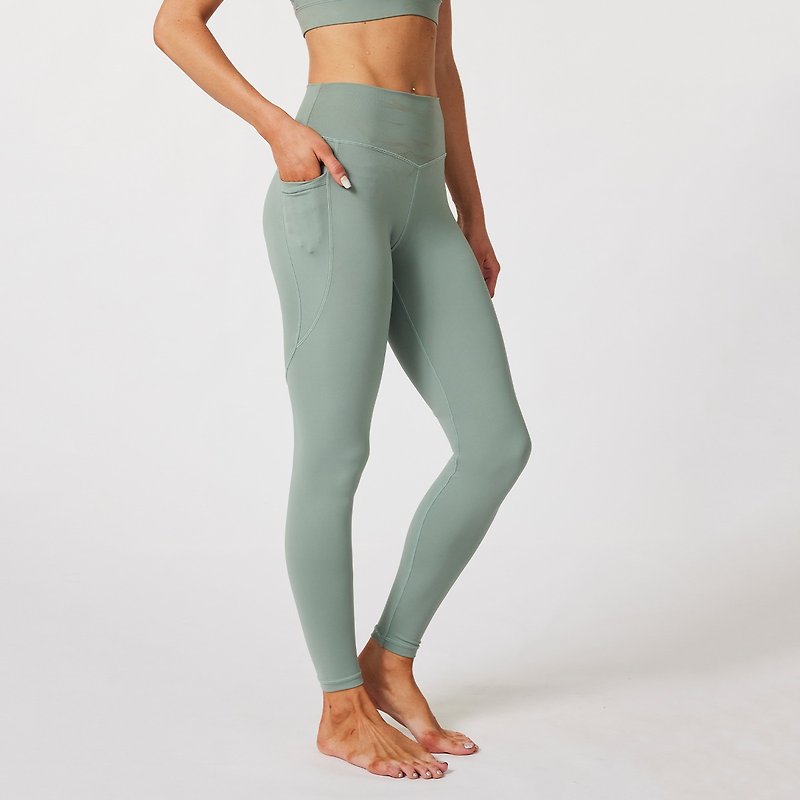 SILVERWIND纯色系列绿色高腰提臀收腹运动健身瑜伽裤速干紧身裤女 - 女装运动裤 - 其他人造纤维 绿色