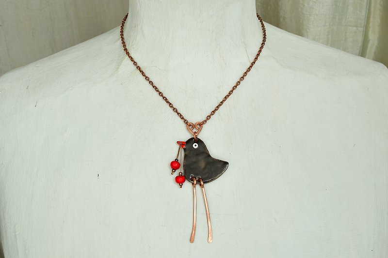Blackbird, Bird Necklace, Bird Pendant,Currant,Song Bird, Enamel Necklace,