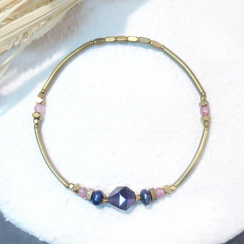 VIIART。心事-紫晶。紫水晶青金石草莓晶黄铜手环 - 手链/手环 - 宝石 紫色