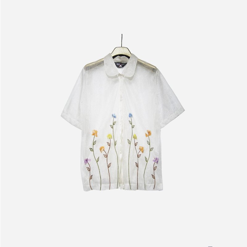 脱臼古着 / 植物刺绣透纱衬衫 no.1125 vintage - 女装衬衫 - 聚酯纤维 白色