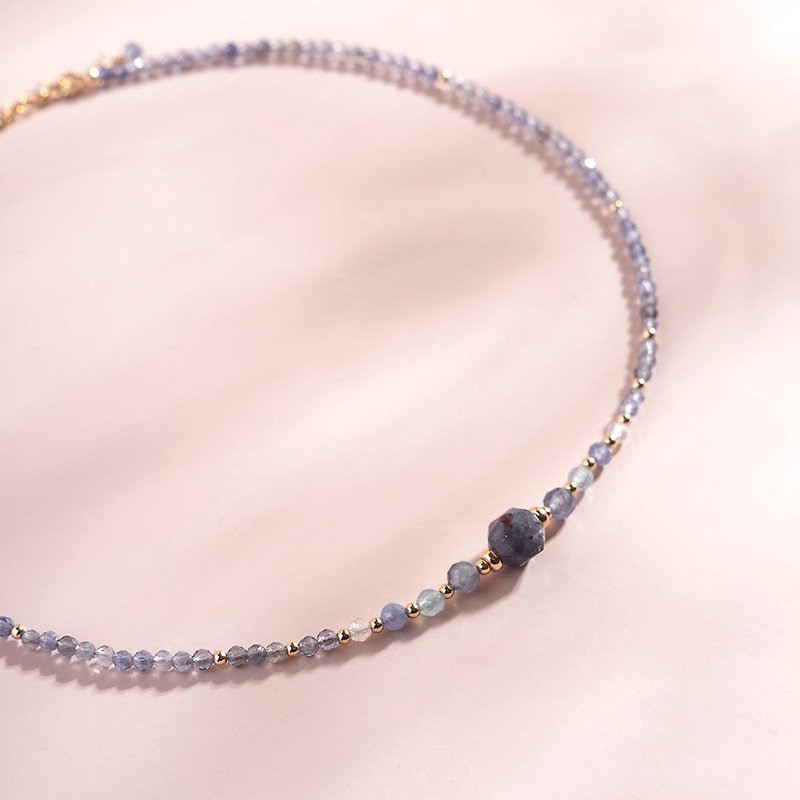 堇青石坦桑石14K包金颈圈项链 礼物 - 颈链 - 水晶 蓝色
