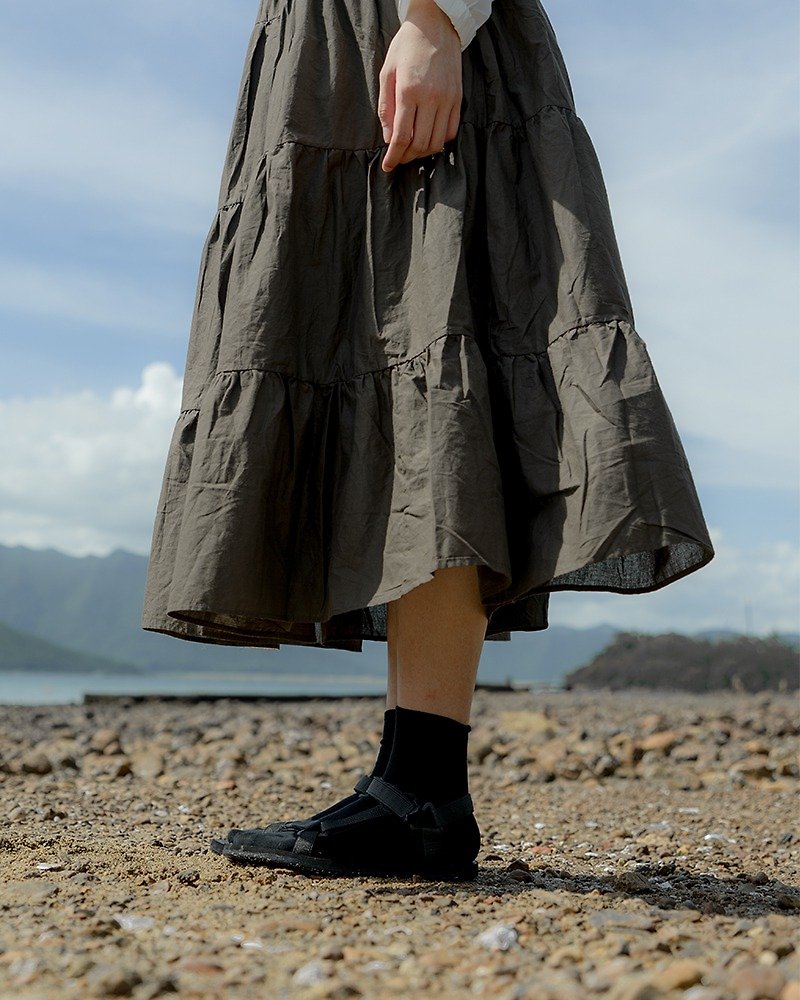 【FUM-GIRL】麻棉百折裙 | 棕啡色 | 森系女生 | 香港原创品牌 - 裙子 - 棉．麻 咖啡色