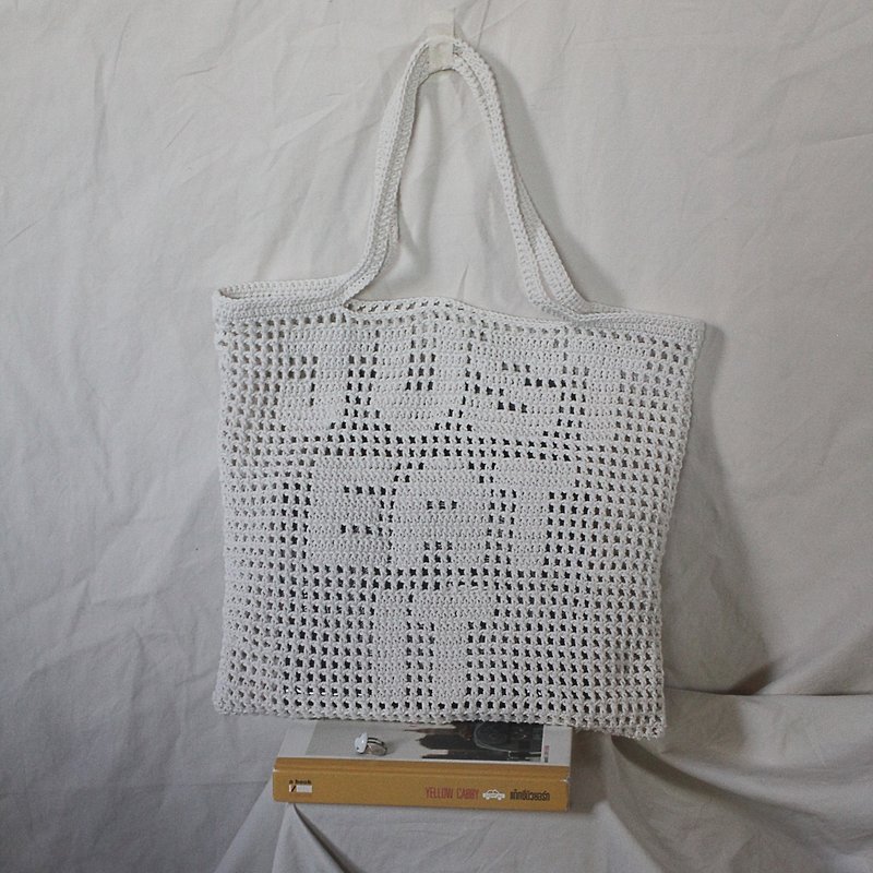 Personalized Quote Crochet Tote Bag ,Crochet Bag ,Handmade Bag - 手提包/手提袋 - 其他材质 白色