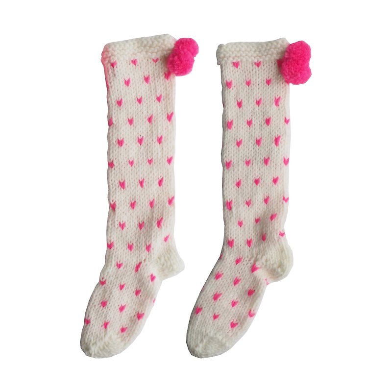 英国PomPom/超厚爱心图案羊毛混纺手工编织袜子 - 其他 - 聚酯纤维 粉红色