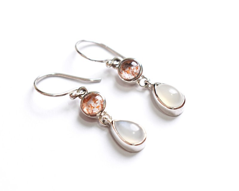 Sun and moon Sunstone and moonstone Silver earrings