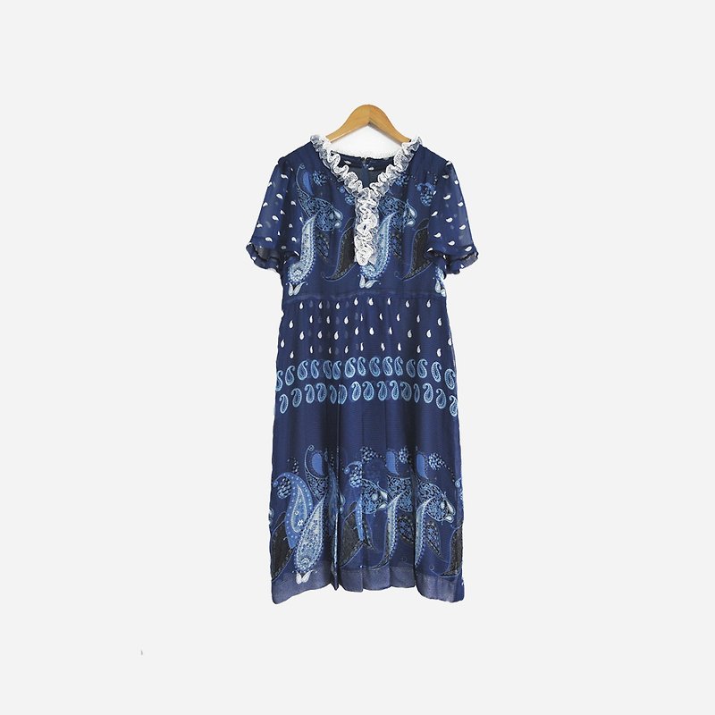 脱臼古着 / 变形虫荷叶领洋装 no.628  vintage - 洋装/连衣裙 - 其他材质 蓝色