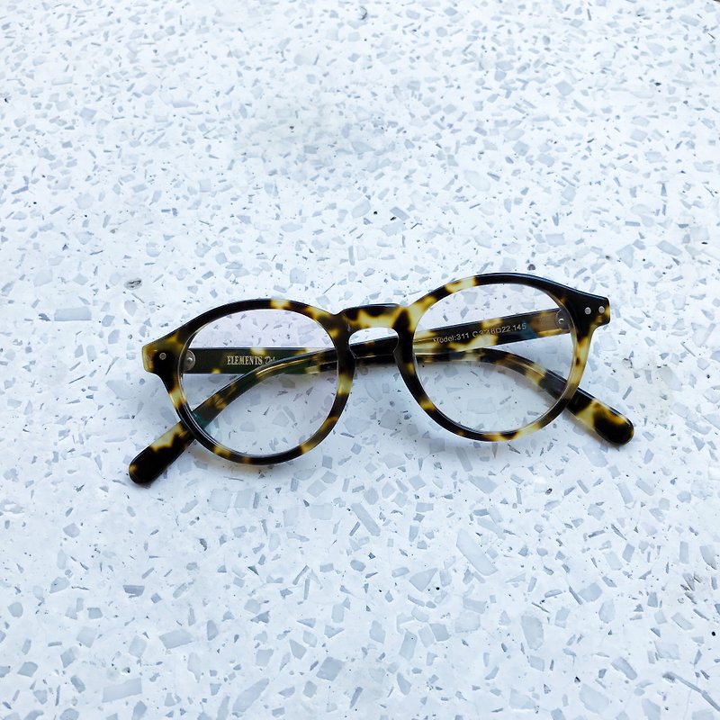 绝版 东京玳瑁色 黑色圆框眼镜 梨型镜框 七枚蝶番铰链 日本手造 - 眼镜/眼镜框 - 其他材质 黄色