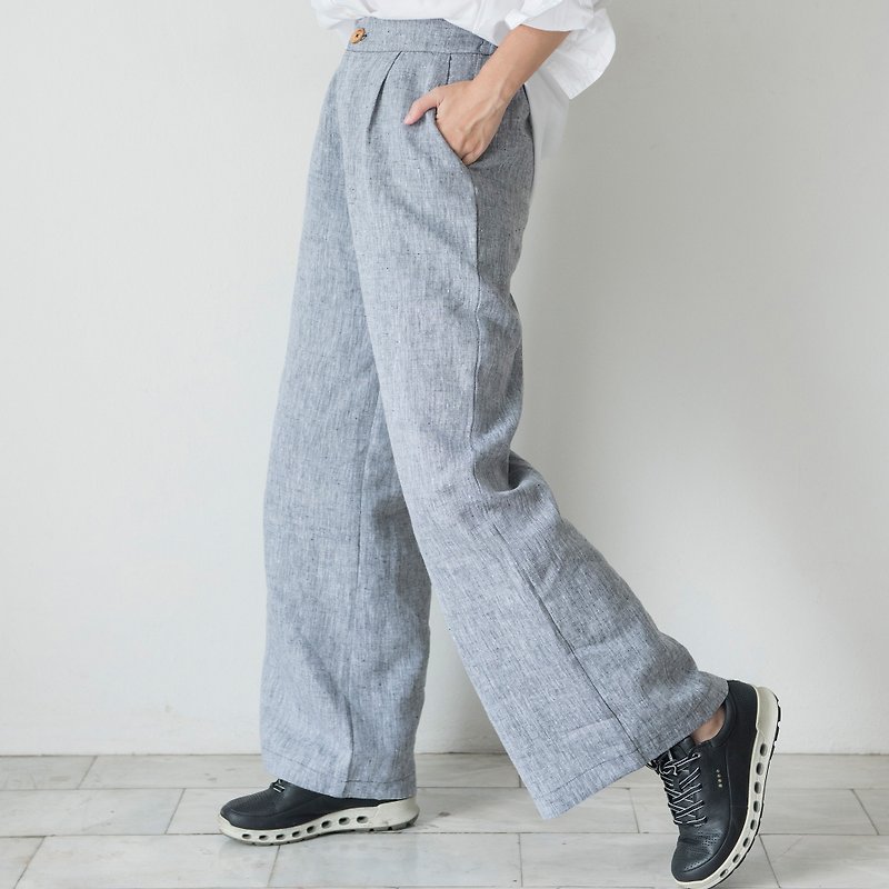 Smart Grey Linen Trousers - 女装长裤 - 亚麻 灰色