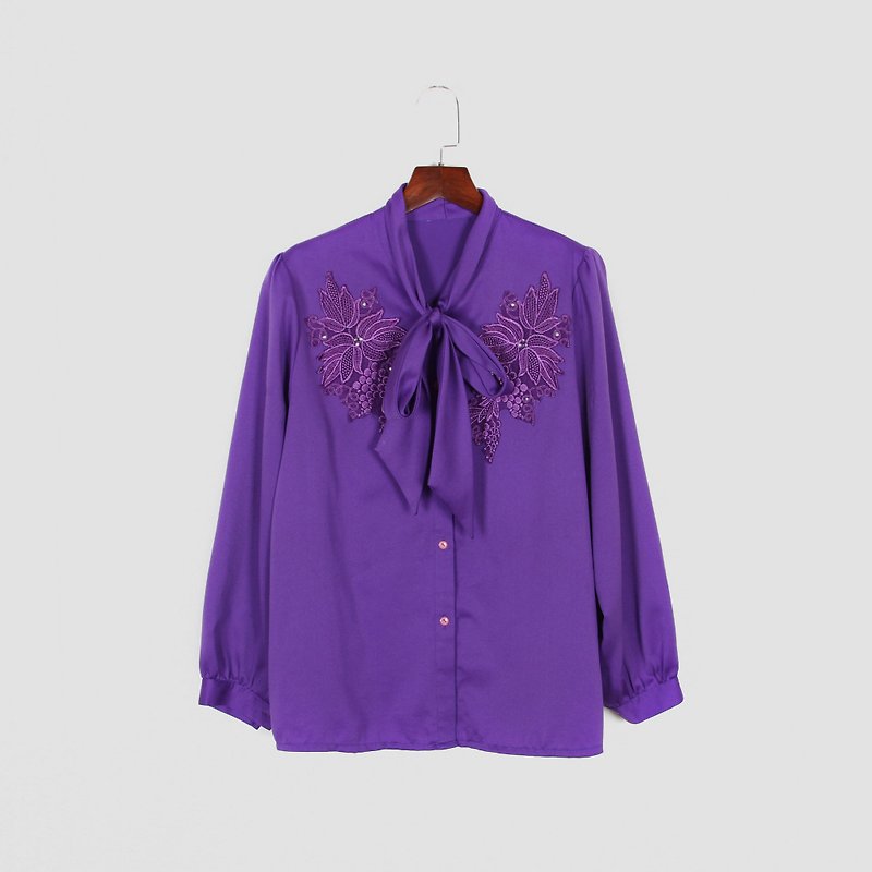 【蛋植物古着】紫阳花卉贴花绑带古着衬衫 - 女装衬衫 - 聚酯纤维 紫色