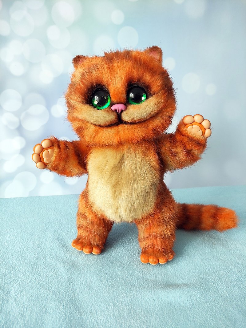 Orange Cheshire cat, stuffed toy, ooak, poseable creatures - 玩偶/公仔 - 其他材质 橘色