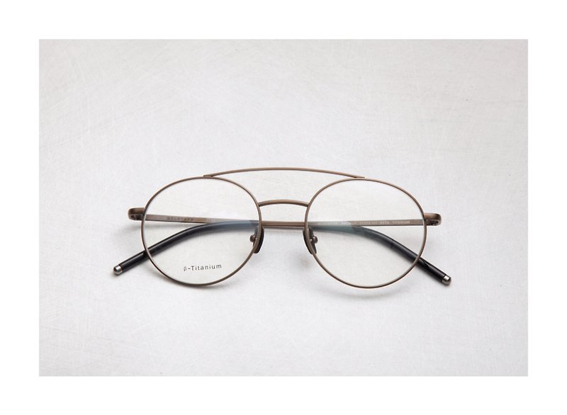 日本钛金属复古双杠圆框 - 眼镜/眼镜框 - 贵金属 卡其色