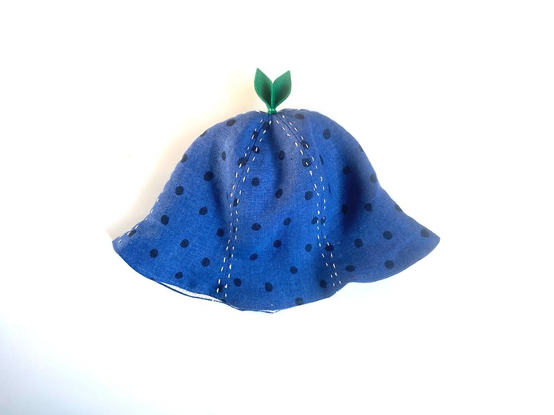 ぐんぐん大きくなあれ  リネンの葉っぱハット ドット BLUE - 婴儿帽/发带 - 棉．麻 蓝色