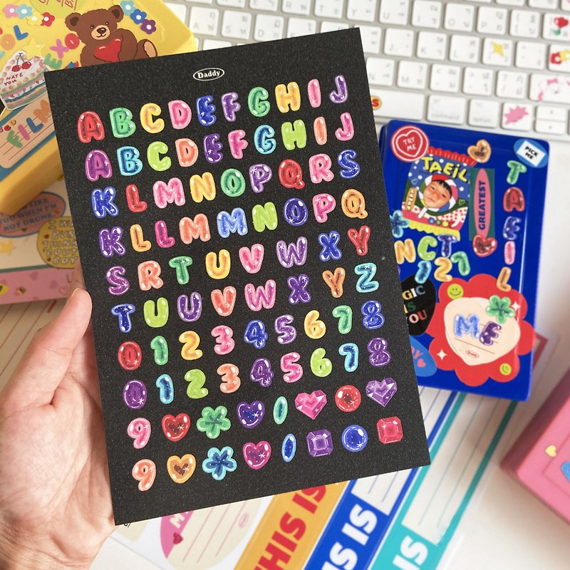 Jelly Alphabet Glitter Sticker - 贴纸 - 防水材质 多色
