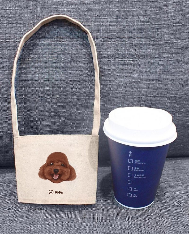 红贵宾-大头(杯套)-台湾棉麻布-文创柴犬-环保-饮料提袋-苍蝇星球 - 手提包/手提袋 - 棉．麻 白色
