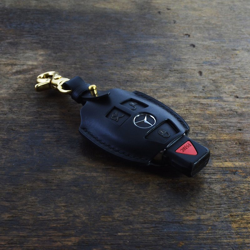 意大利协会认证植鞣革黑色手缝奔驰 / Benz钥匙套 - 钥匙链/钥匙包 - 真皮 黑色