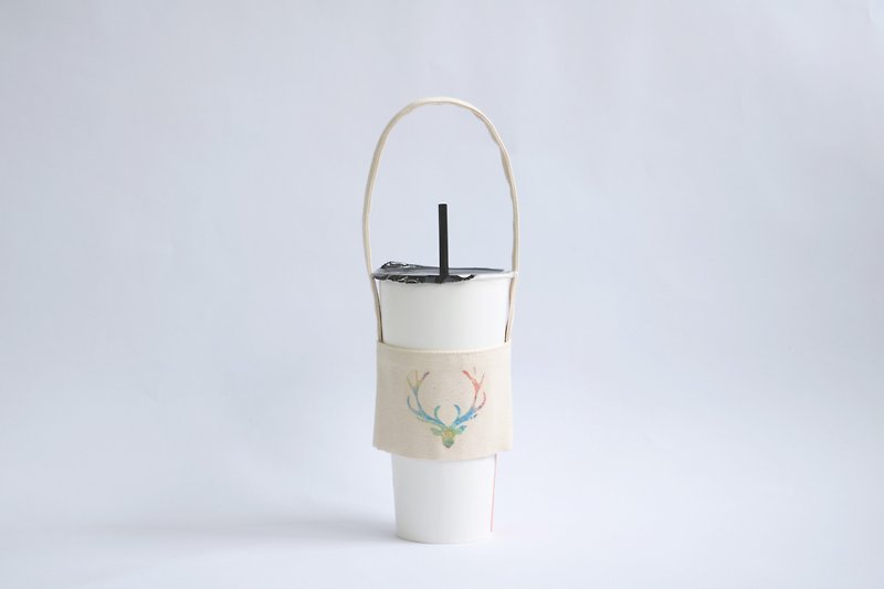 MaryWil环保杯套饮料提袋轻便款-彩色鹿角 - 随行杯提袋/水壶袋 - 棉．麻 多色