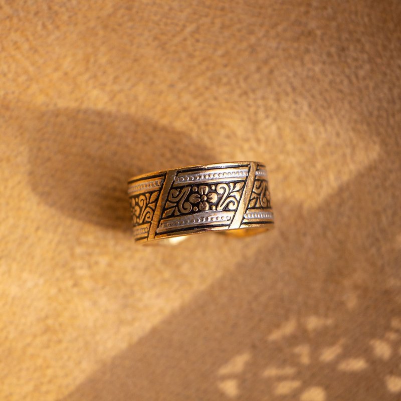 西班牙古董 大马士革工艺 纹饰开口戒指